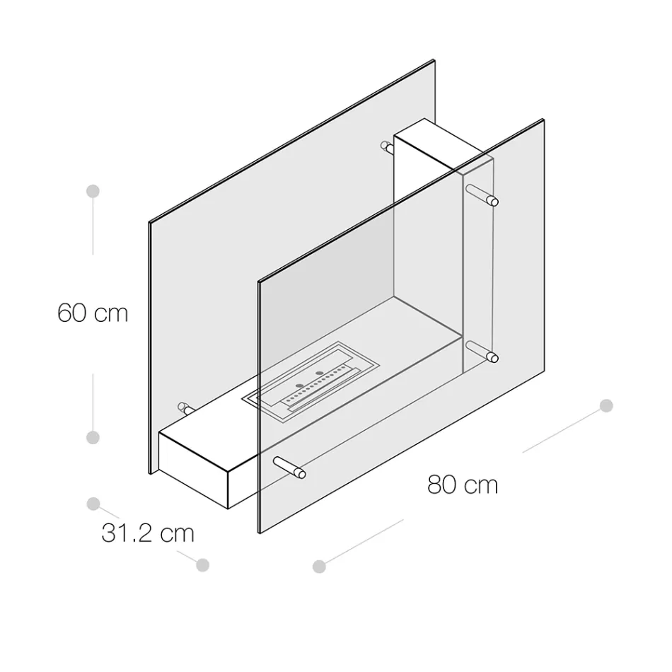Gulvstående biopejs med dobbeltsidet struktur i glas og sort metal - Squillo Viadurini