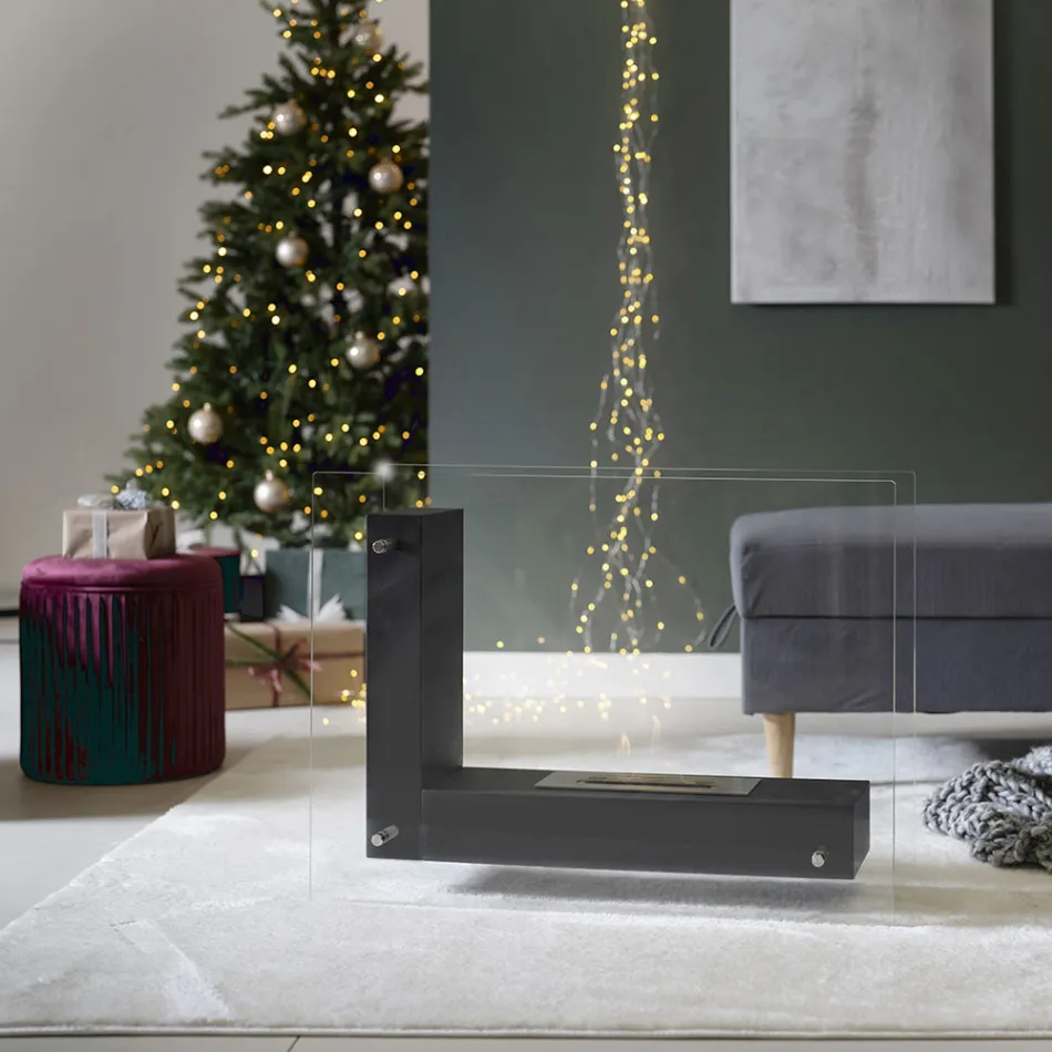 Gulv biopejs med dobbeltsidet struktur i glas og sort metal - Squillo Viadurini