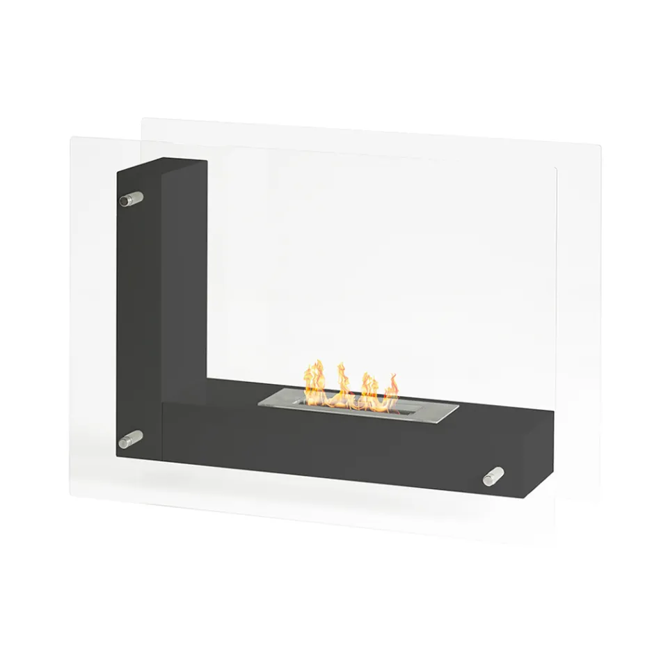 Gulv biopejs med dobbeltsidet struktur i glas og sort metal - Squillo Viadurini