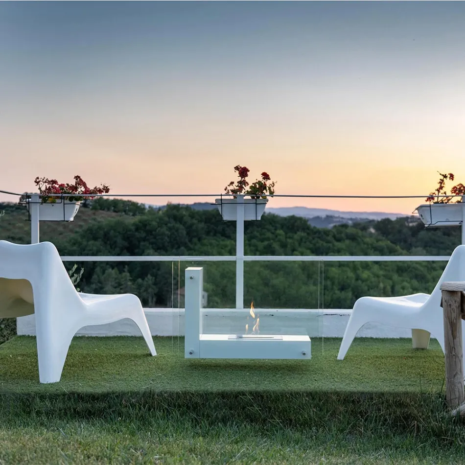 Gulv biopejs med dobbeltsidet struktur i glas og metal - Planeto Viadurini