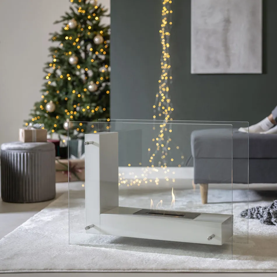 Gulv biopejs med dobbeltsidet struktur i glas og metal - Planeto Viadurini