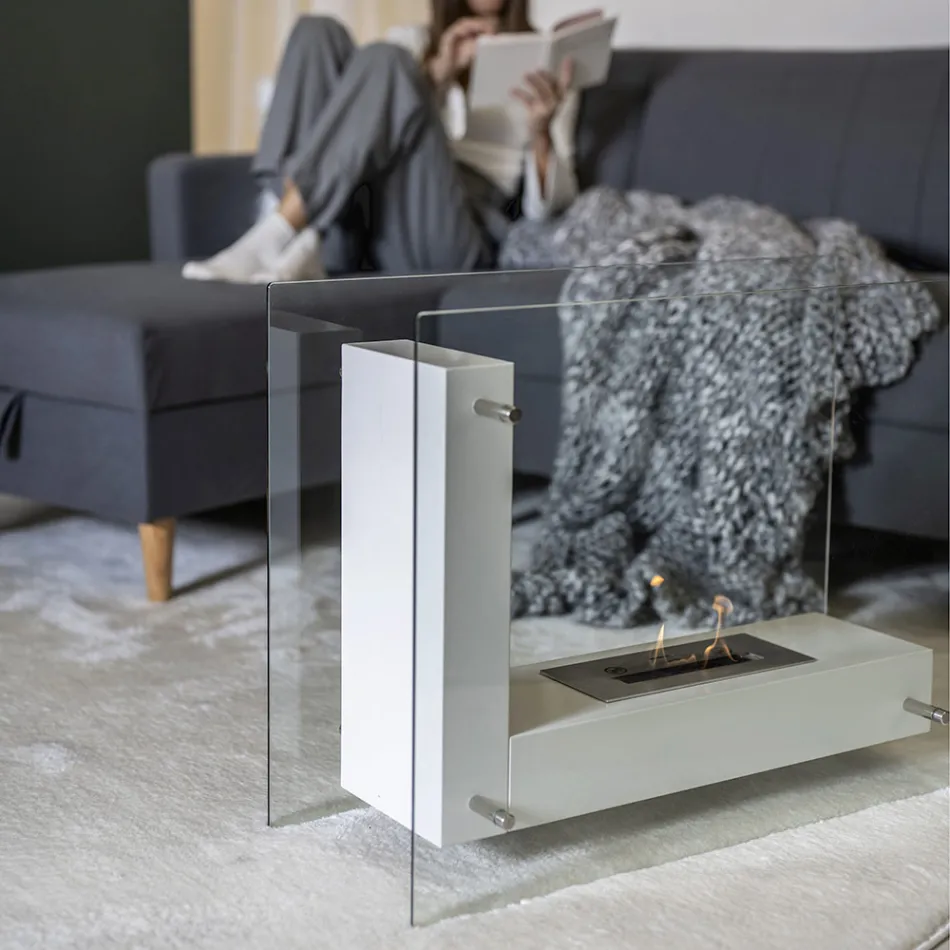 Gulv biopejs med dobbeltsidet struktur i glas og metal - Planeto Viadurini