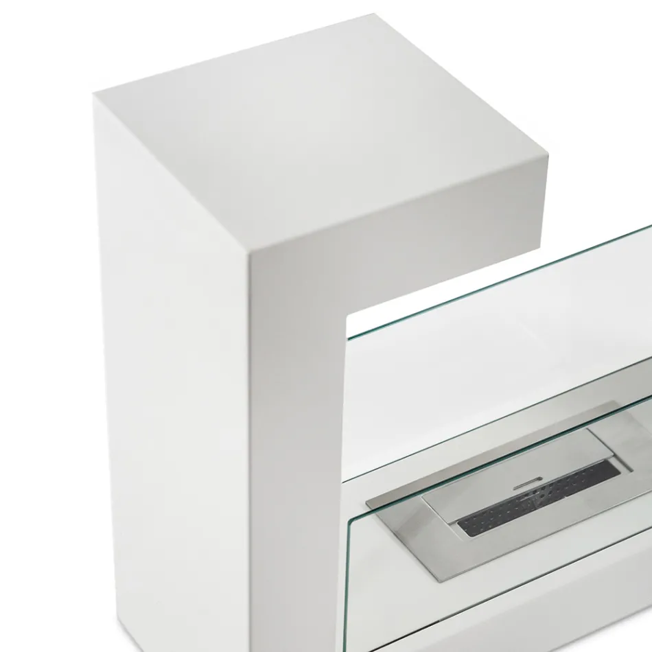 Floor Bio Pejs i hvidmalet metal og hærdet glas - Pelide Viadurini