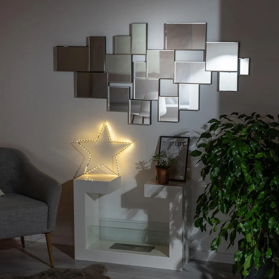 Floor Bio Pejs i hvidmalet metal og hærdet glas - Pelide Viadurini