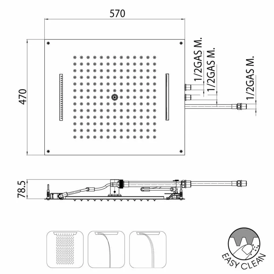 Bossini Drøm brusehoved med tre individuelle og moderne jetfly Viadurini