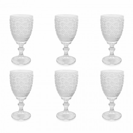Pokerglas i gennemsigtigt glas med reliefdekorationer, 12 stykker - Trapani Viadurini