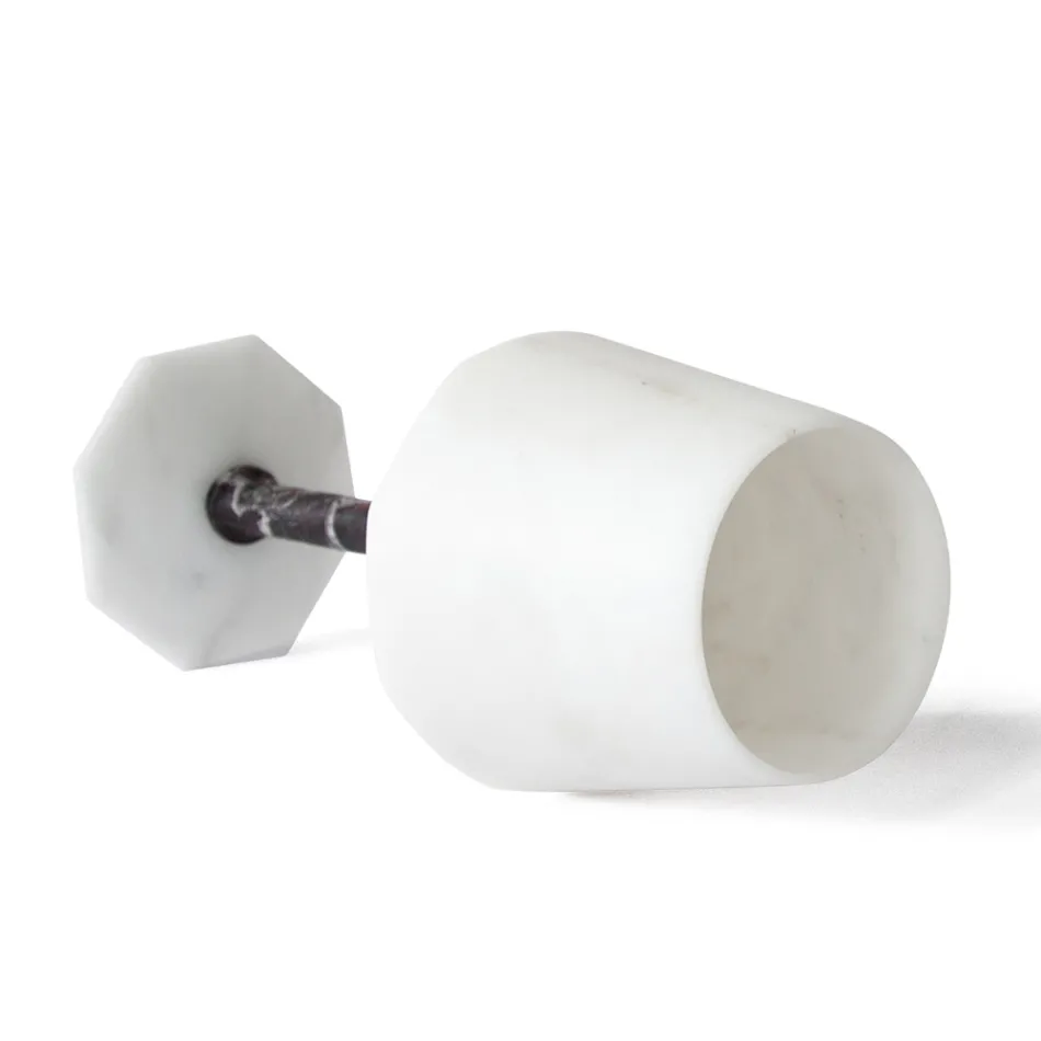 Vinglas i satin hvid Carrara marmor og rød Levanto - Caglio Viadurini