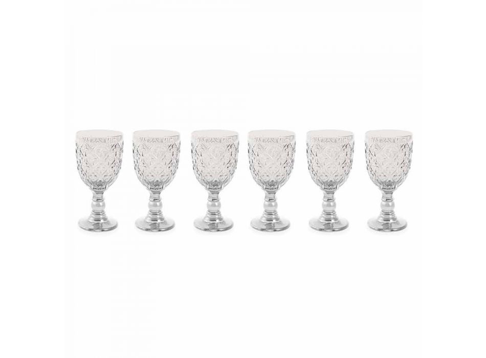 Transparent glas vinglas med arabesk dekoration 12 stykker - Marokko Viadurini