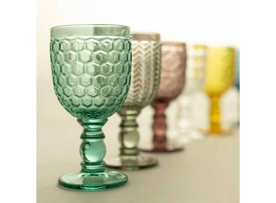 Dekoreret bæger med farvet glas Vand- eller vintjeneste 12 stykker - bland Viadurini