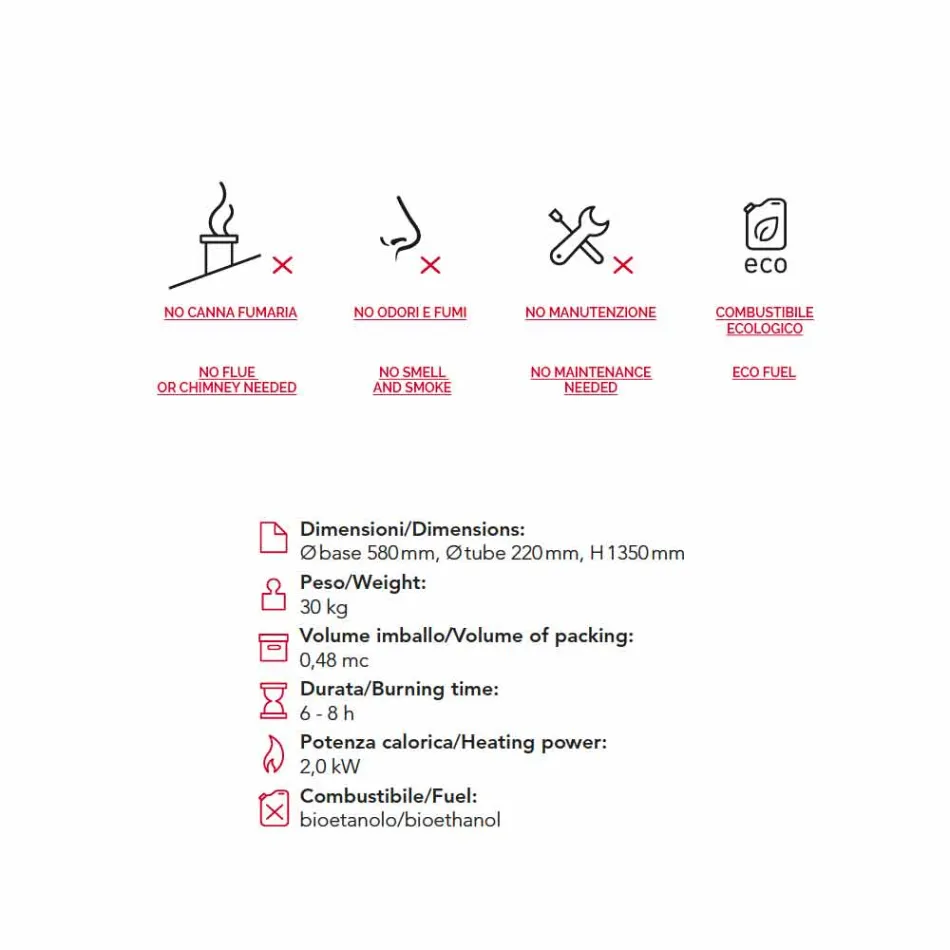 Bioethanol pejs Udendørs Dean lakeret gulv stål Viadurini