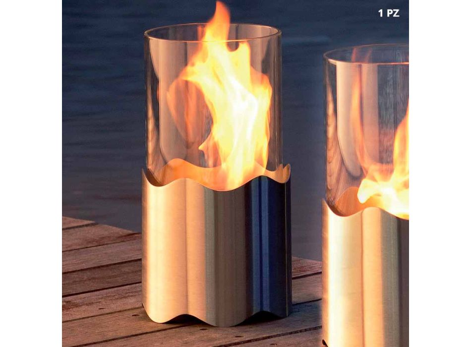 Bioethanol pejs med rustfrit stål bord og glas Leon, fremstillet i Italien Viadurini