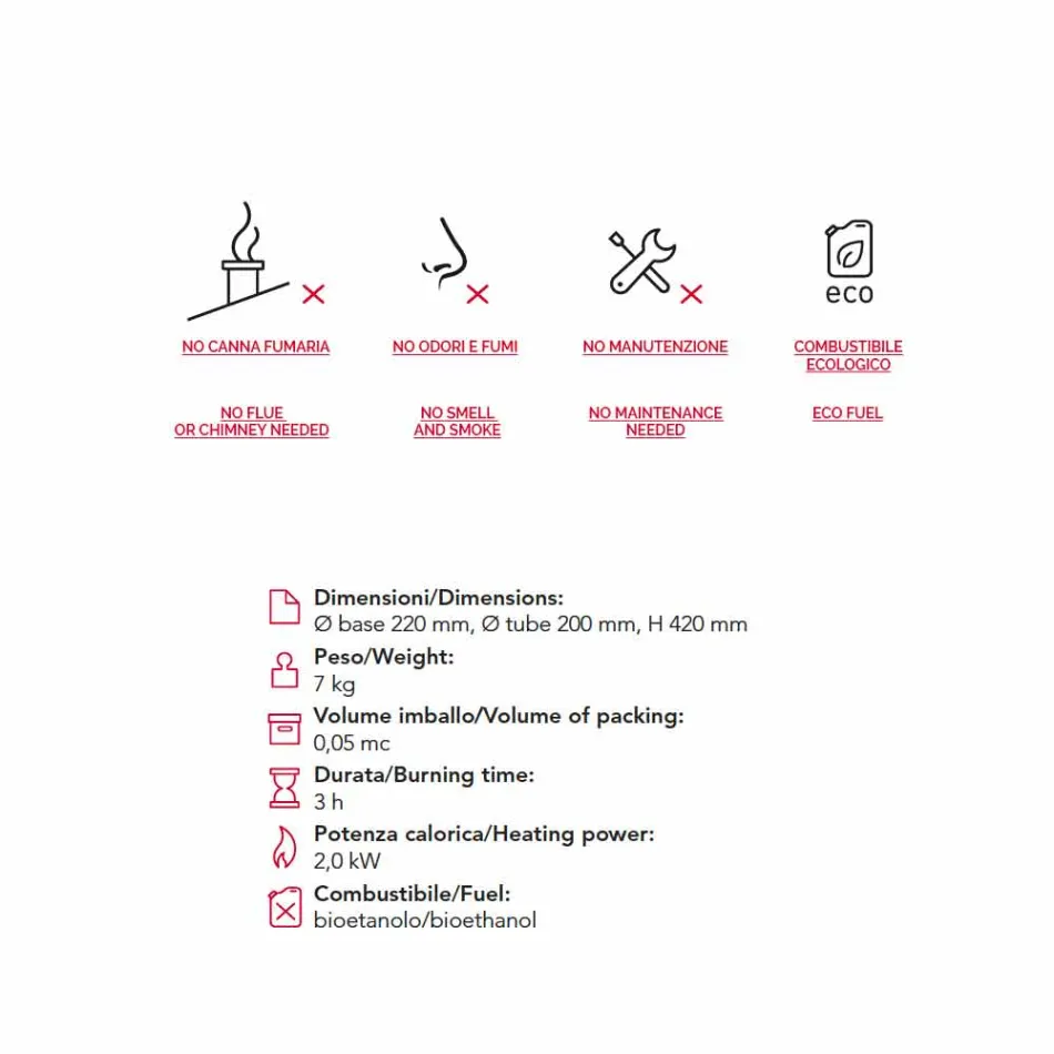 Bioethanol pejs med rustfrit stål bord og glas Leon, fremstillet i Italien Viadurini