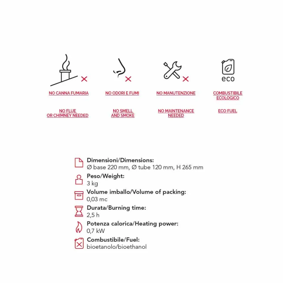 Pejs med keramik og glas bord bioethanol Jim, fremstillet i Italien Viadurini