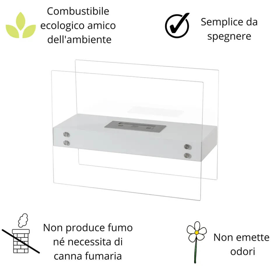 Bioethanol Gulvpejs i hvidmetal og hærdet glas - Timon Viadurini