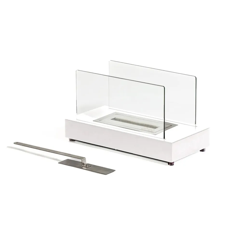 Bordplade Bioethanol Pejs i hærdet glas og metal - Sølv Viadurini