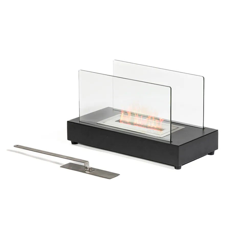 Bordplade Bioethanol Pejs i hærdet glas og metal - Sølv Viadurini