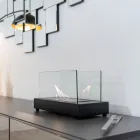 Bordplade Bioethanol Pejs i hærdet glas og metal - Sølv Viadurini