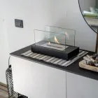 Bordplade Bioethanol Pejs i hærdet glas og metal - Sølv Viadurini