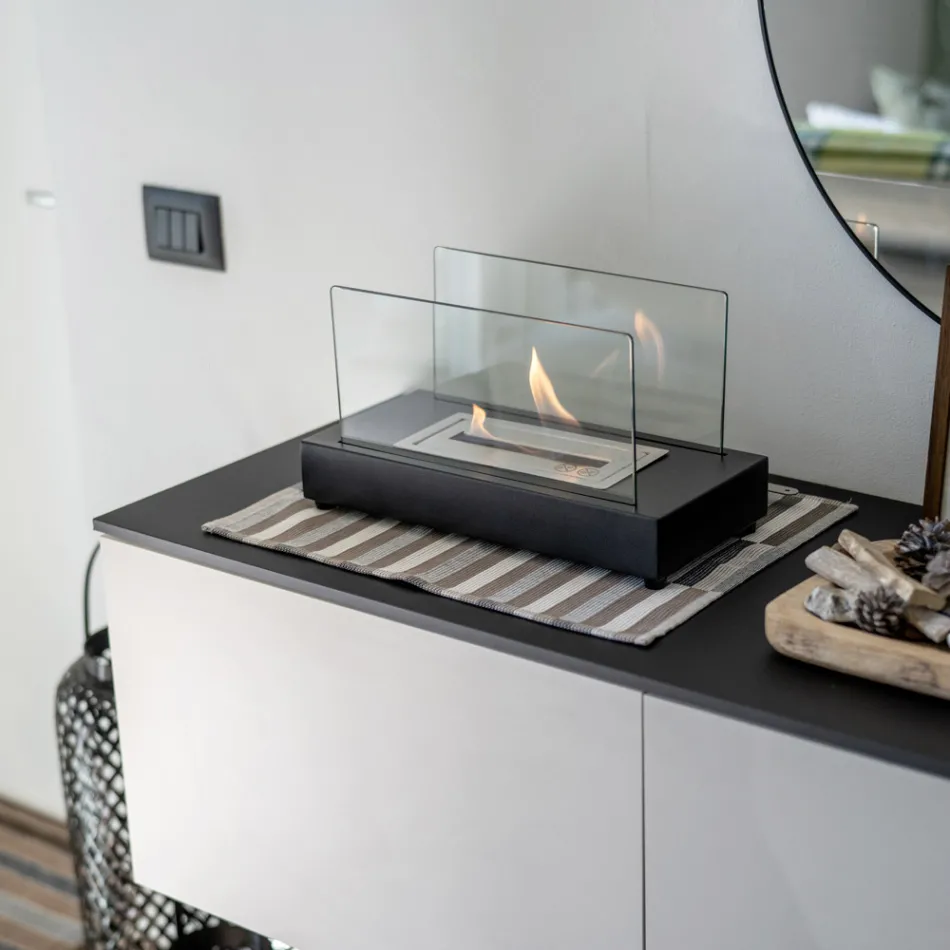 Bordplade Bioethanol Pejs i hærdet glas og metal - Sølv Viadurini