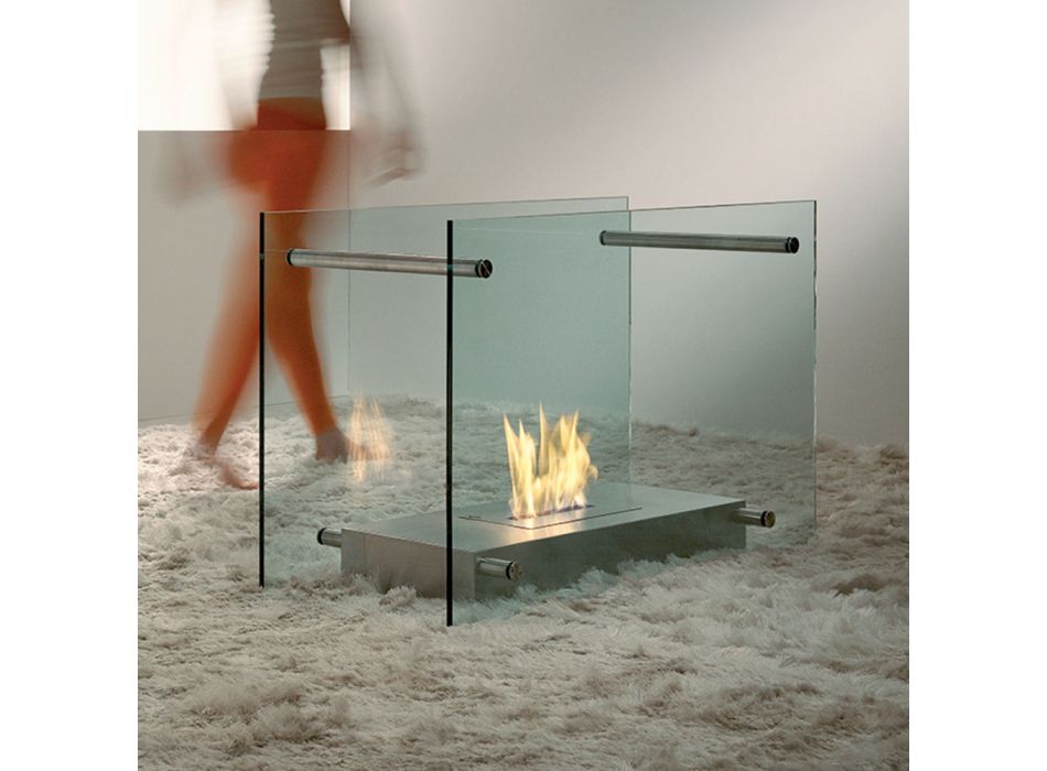 Gulv Bioethanol Pejs i glas og stål design til indendørs - Edison Viadurini