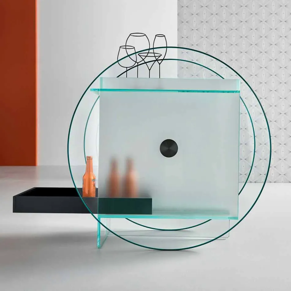 Barvogn i ekstra klart glas med hjul og udtrækkelig bakke - Pigolo Viadurini