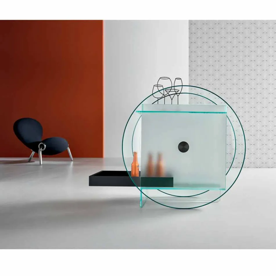 Barvogn i ekstra klart glas med hjul og udtrækkelig bakke - Pigolo Viadurini