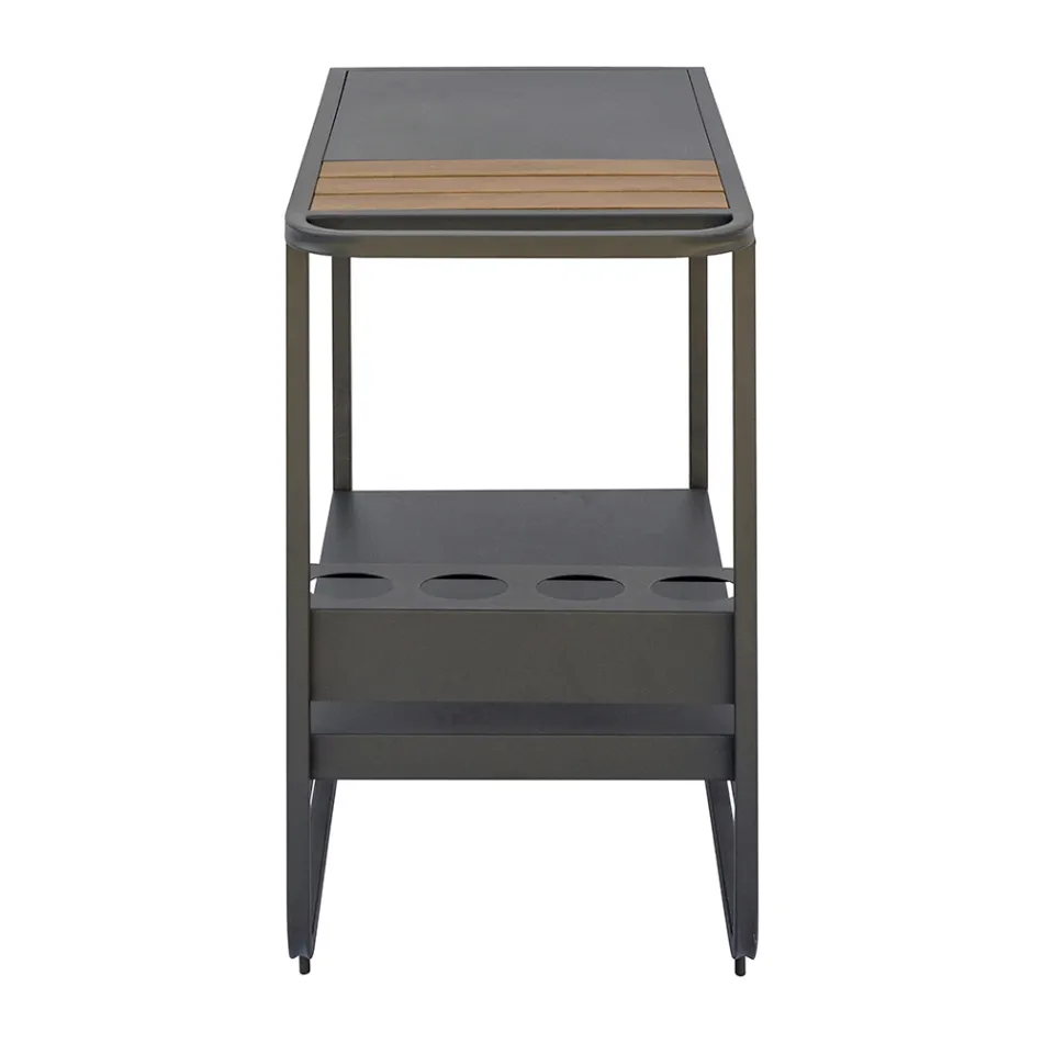 Udendørs vogn i aluminium og resintræ med hjul - Virel Viadurini