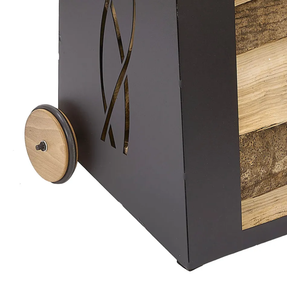 Indendørs brændevogn sortmalet jern lavet i Italien - Chloe Viadurini