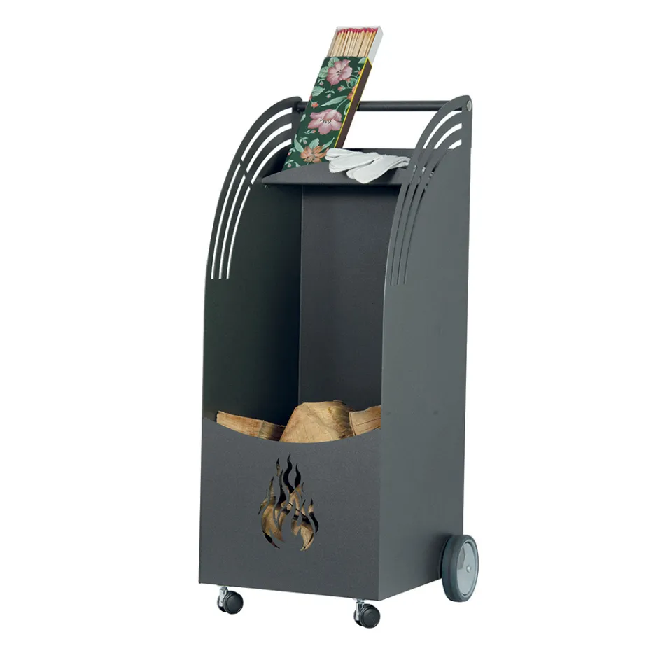 Metal trævogn med hylde og 4 hjul Made in Italy - Geco Viadurini