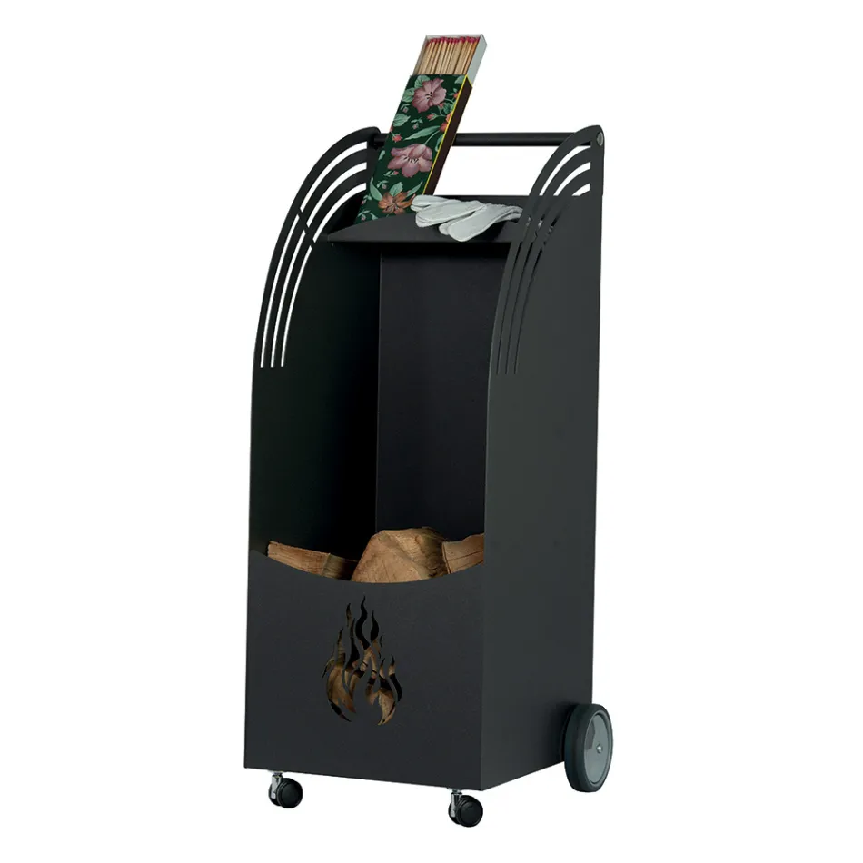 Metal trævogn med hylde og 4 hjul Made in Italy - Geco Viadurini