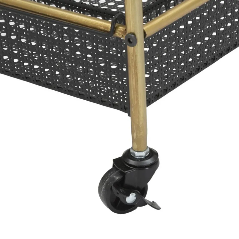 Iron Food Trolley med struktur i gylden finish - Elegant Viadurini