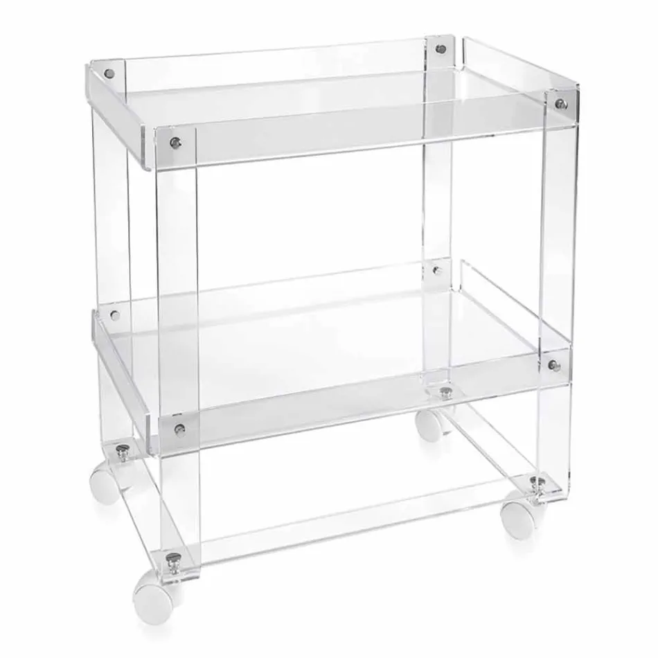 Moderne vogn med 2 hylder L 60,5 cm i Diso plexiglas Viadurini