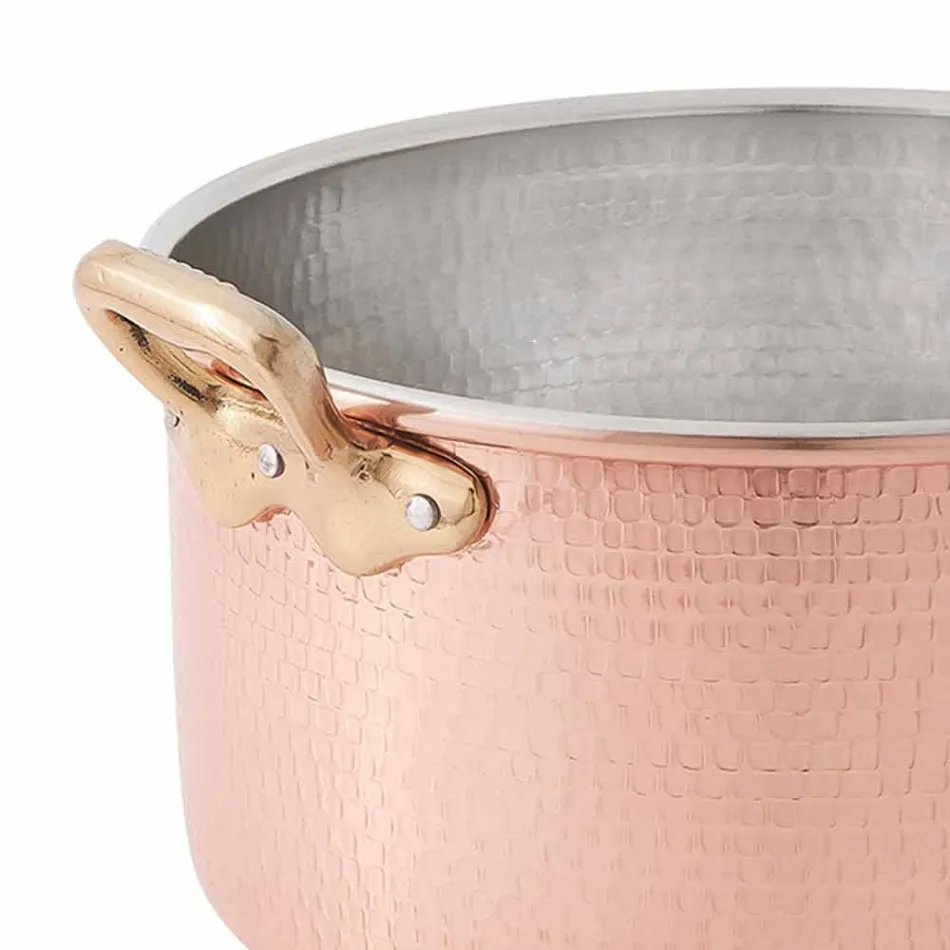 Høj gryde i fortinnet kobber i hånden runde med 2 håndtag 16 cm - Gianfranco Viadurini