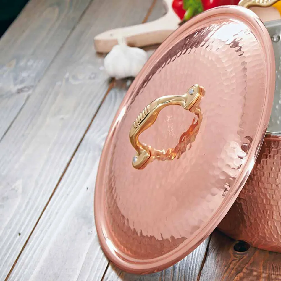 Lav gryderet i fortinnet kobber rund hånd med 2 håndtag 28 cm - Gianfranco Viadurini