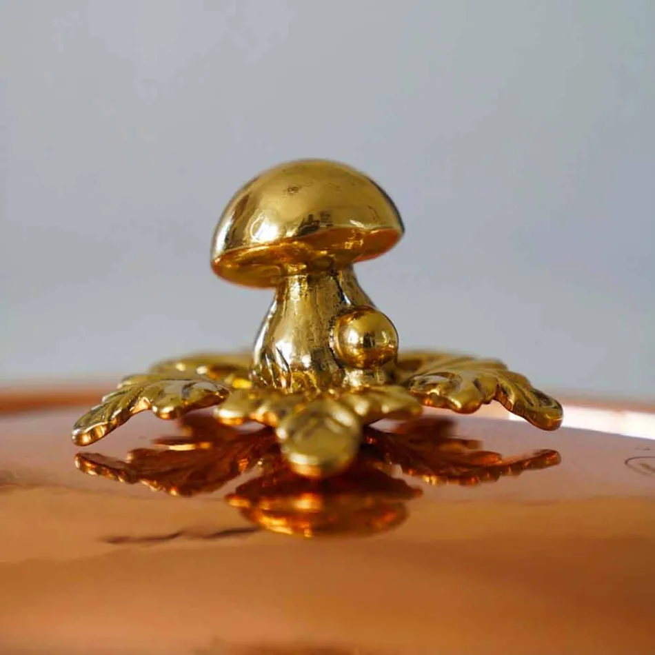 Håndtinnet kobbergryde, låg og buet håndtag 34 cm - Mariagiu Viadurini