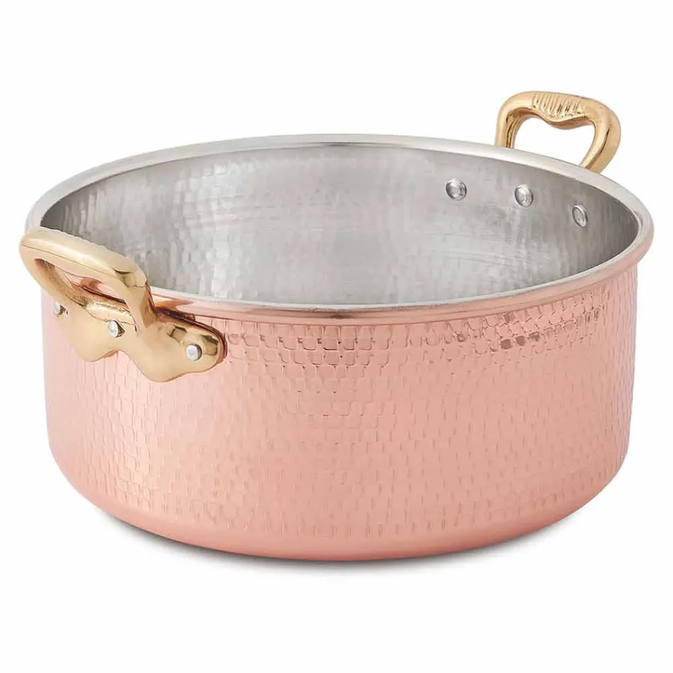 Medium gryde i formet kobber rund hånd med 2 håndtag 24 cm - Gianfranco Viadurini