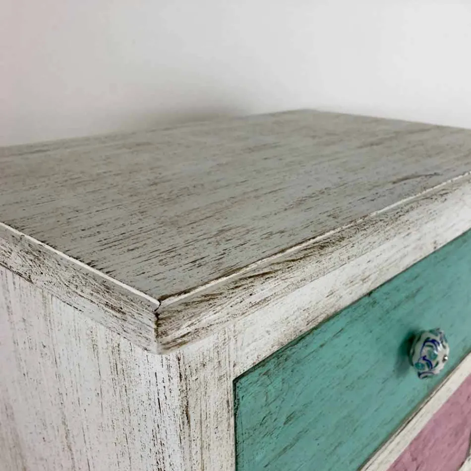 Håndværker kommode med 4 skuffer i hvidt træ fremstillet i Italien - Manhattan Viadurini