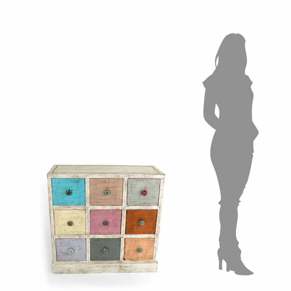 Håndværker kommode i massivt træ med 9 skuffer lavet i Italien - Pierrot Viadurini