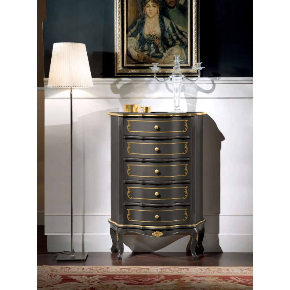 Soveværelses kommode med 5 klassiske træskuffer lavet i Italien - Leonor Viadurini