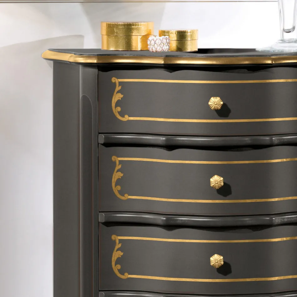 Soveværelses kommode med 5 klassiske træskuffer lavet i Italien - Leonor Viadurini