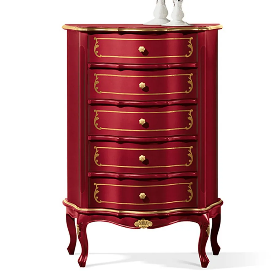 Soveværelses kommode med 5 klassiske træskuffer lavet i Italien - Leonor Viadurini