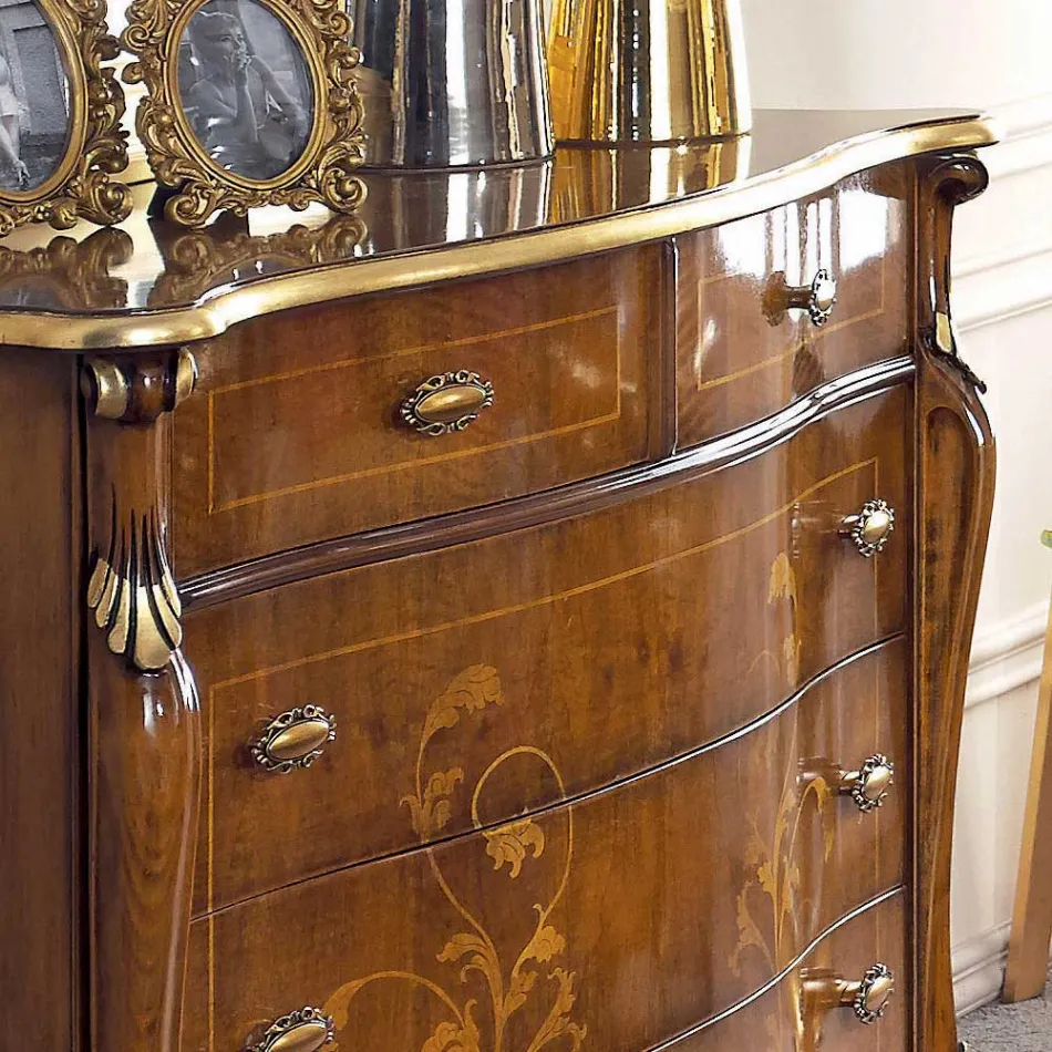 Soveværelses kommode i indlagt træ og spejl lavet i Italien - Cambrige Viadurini