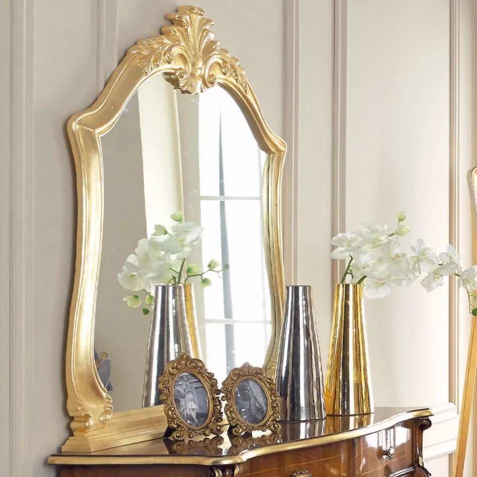 Soveværelses kommode i indlagt træ og spejl lavet i Italien - Cambrige Viadurini