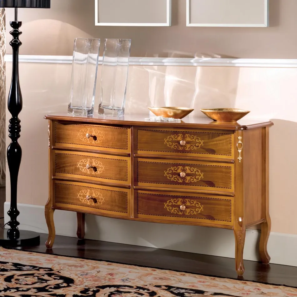 Klassisk kommode i valnøddetræ 4 eller 6 skuffer lavet i Italien - Katerine Viadurini