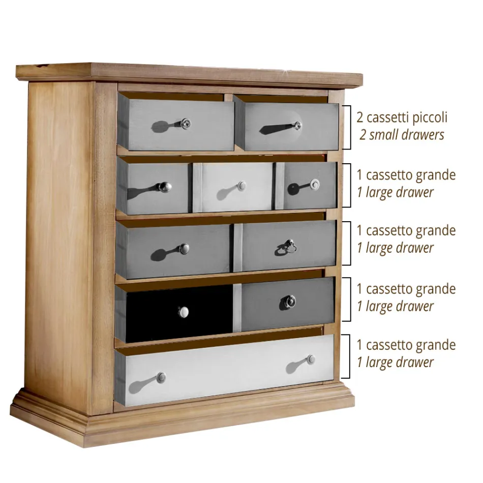 Kommode med alle farvede skuffer og forskellige greb Made in Italy - Aditya Viadurini