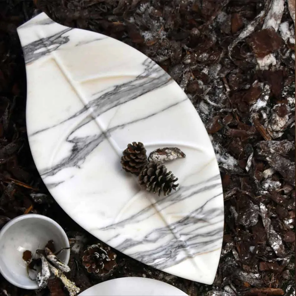 Midtpunkt i Arabescato marmor med bladform fremstillet i Italien - Treviso Viadurini