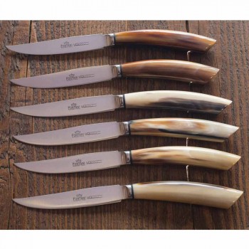 Blok i oliventræ med 6 bøfknive fremstillet i Italien - blok