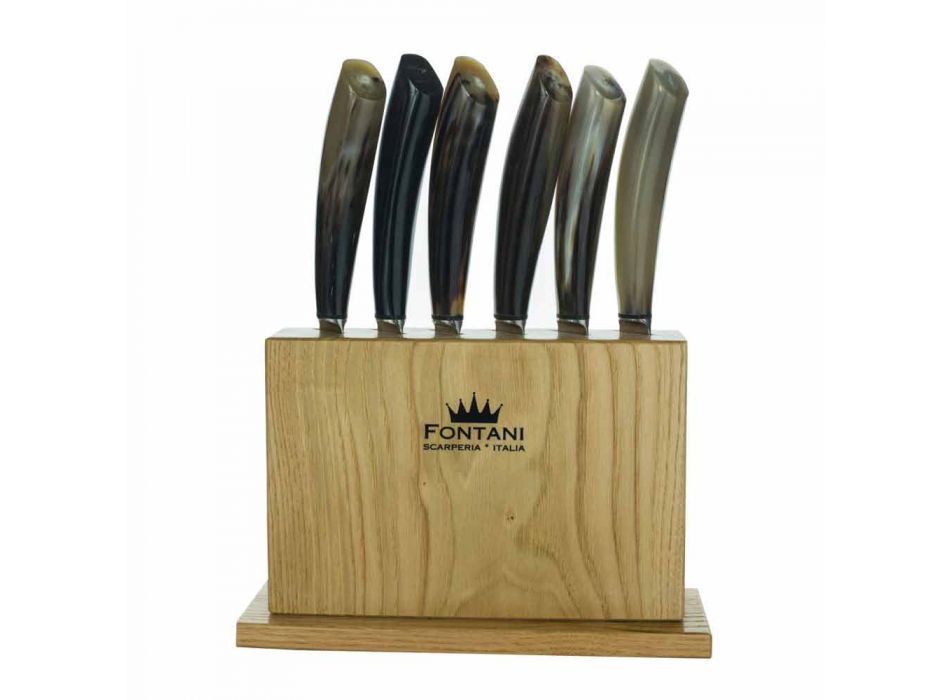 Blok i oliventræ med 6 bøfknive fremstillet i Italien - blok