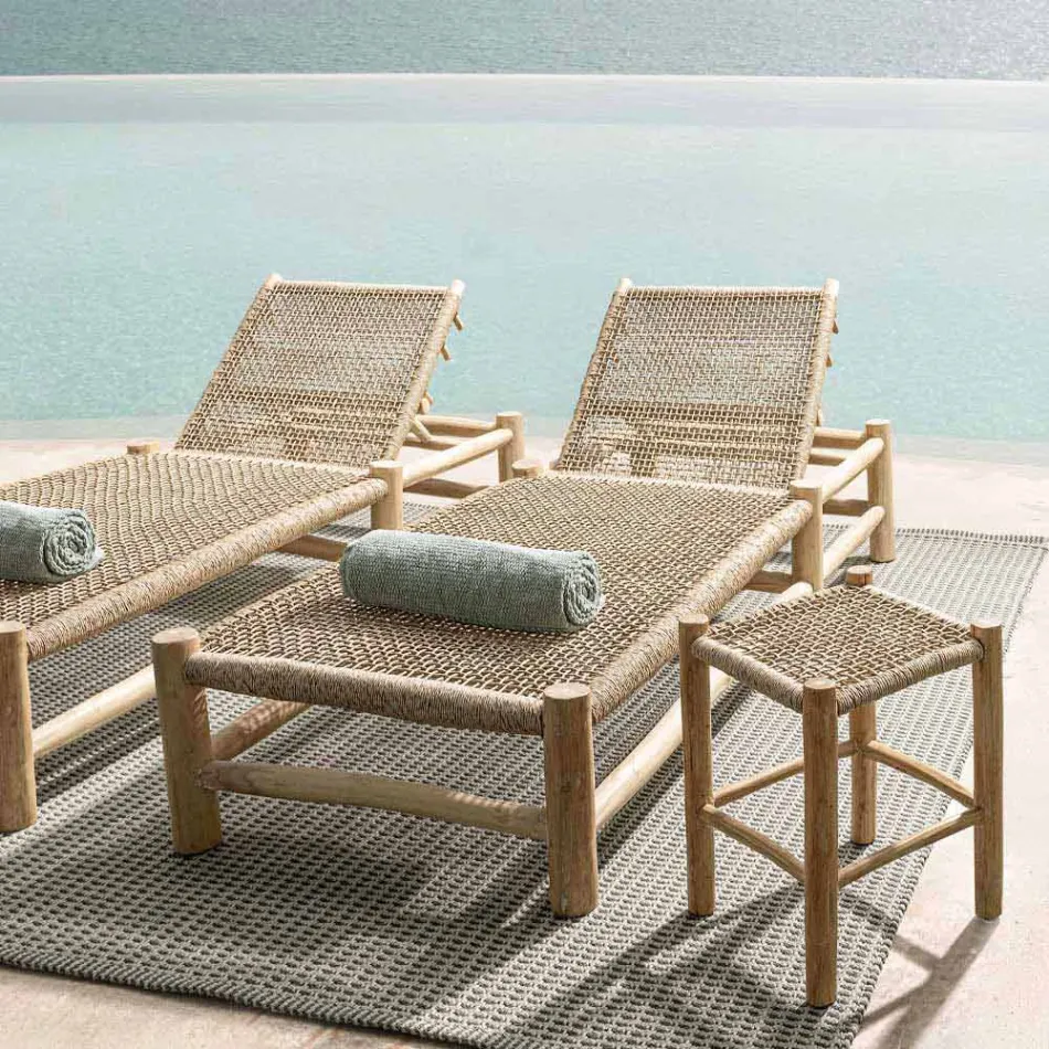 Udendørs chaiselong i teakgrene og syntetisk fibervævning - Tecno Viadurini