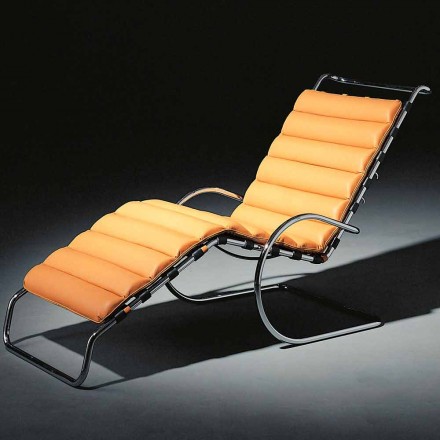 Læder chaiselong med forkromet stålkonstruktion fremstillet i Italien - Beirut Viadurini
